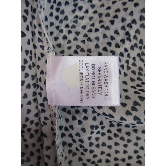 Hale Bob Top Women Large Heart Print Black White Sheer Blouse Cap Sleeve Popover - Picture 14 of 15